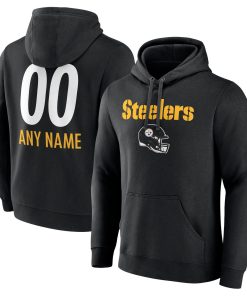 Pittsburgh Steelers Personalized Name & Number Team Wordmark Pullover Hoodie – Black