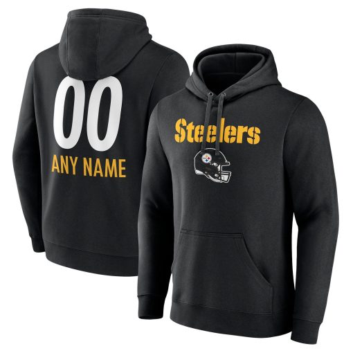 Pittsburgh Steelers Personalized Name & Number Team Wordmark Pullover Hoodie – Black