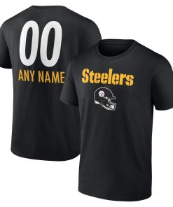 Pittsburgh Steelers Personalized Name & Number Team Wordmark T-Shirt – Black