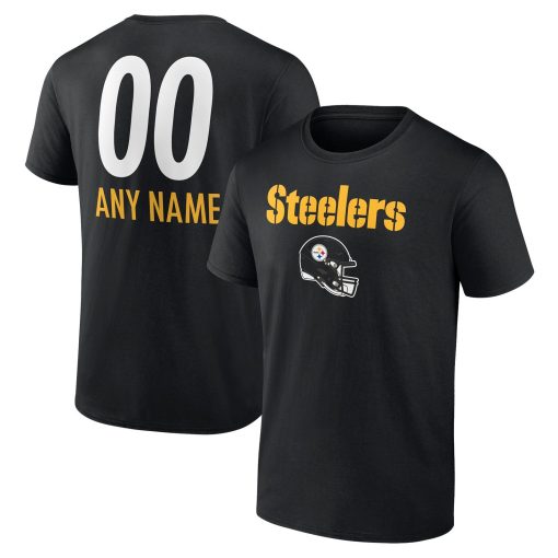 Pittsburgh Steelers Personalized Name & Number Team Wordmark T-Shirt – Black