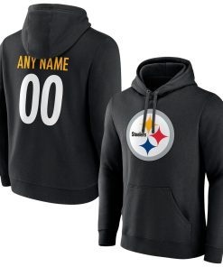 Pittsburgh Steelers Team Authentic Personalized Name & Number Pullover Hoodie – Black
