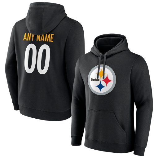 Pittsburgh Steelers Team Authentic Personalized Name & Number Pullover Hoodie – Black