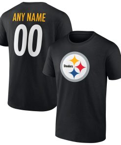 Pittsburgh Steelers Team Authentic Personalized Name & Number T-Shirt – Black