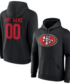 San Francisco 49ers Team Authentic Logo Personalized Name & Number Pullover Hoodie – Black