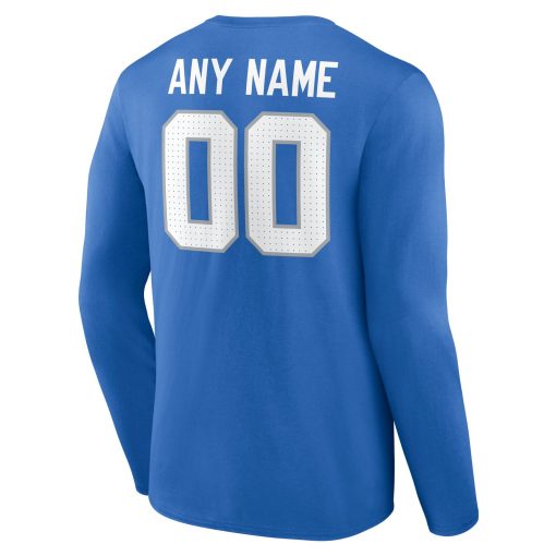 Detroit Lions  Team Authentic Custom Long Sleeve T-Shirt – Blue - Image 3