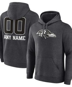 Baltimore Ravens Personalized Name & Number Monochrome Pullover Hoodie – Charcoal