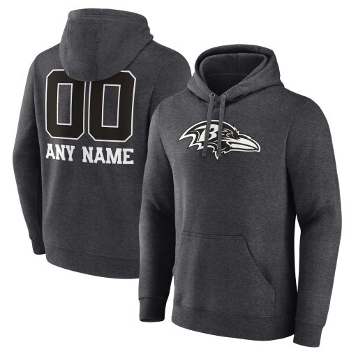 Baltimore Ravens Personalized Name & Number Monochrome Pullover Hoodie – Charcoal