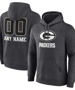 Green Bay Packers Personalized Name & Number Monochrome Pullover Hoodie – Charcoal