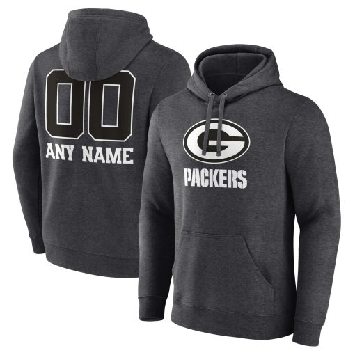 Green Bay Packers Personalized Name & Number Monochrome Pullover Hoodie – Charcoal
