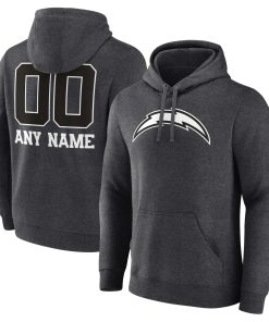 Los Angeles Chargers Personalized Name & Number Monochrome Pullover Hoodie – Charcoal