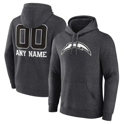 Los Angeles Chargers Personalized Name & Number Monochrome Pullover Hoodie – Charcoal