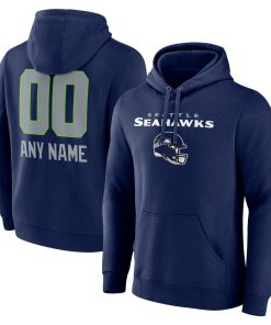 Seattle Seahawks Personalized Name & Number Team Wordmark Pullover Hoodie – College Navy