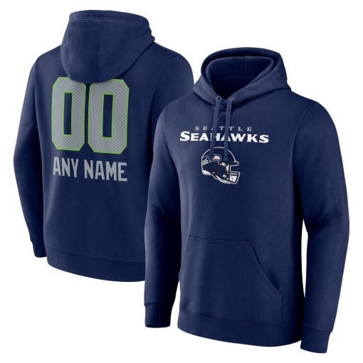 Seattle Seahawks Personalized Name & Number Team Wordmark Pullover Hoodie – College Navy