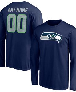 Seattle Seahawks Team Authentic Personalized Name & Number Long Sleeve T-Shirt – College Navy