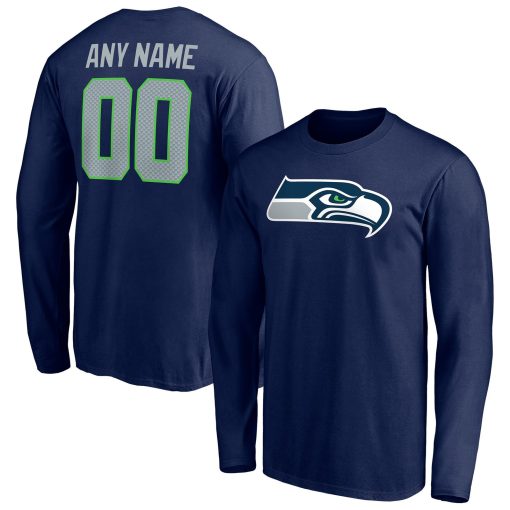 Seattle Seahawks Team Authentic Personalized Name & Number Long Sleeve T-Shirt – College Navy