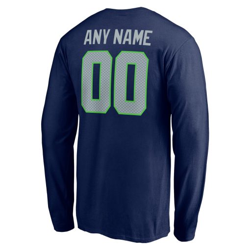 Seattle Seahawks Team Authentic Personalized Name & Number Long Sleeve T-Shirt – College Navy - Image 3