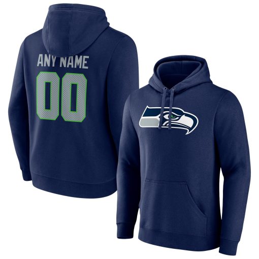 Seattle Seahawks Team Authentic Personalized Name & Number Pullover Hoodie – College Navy