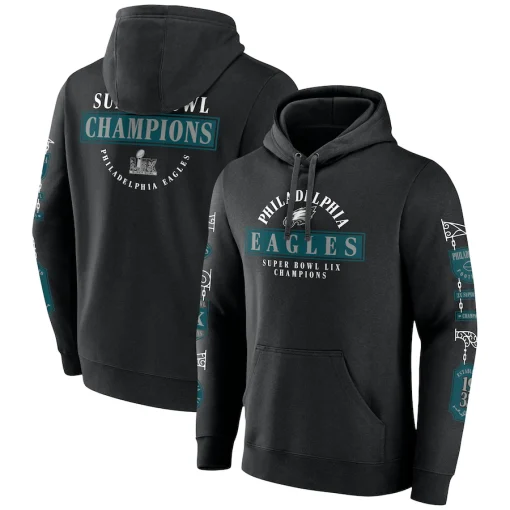 Philadelphia Eagles Fanatics Super Bowl LIX Champions Pullover Hoodie – Black