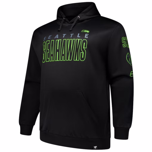 Seattle Seahawks Fanatics Big & Tall Fleece Pullover Hoodie – Black - Image 2