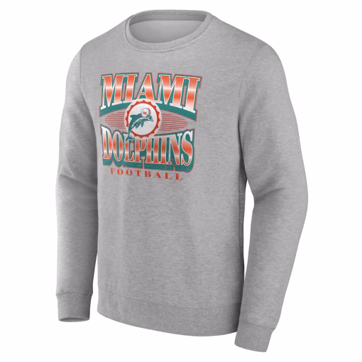 Miami Dolphins Fanatics Chance Throwback Fleece Pullover Sweatshirt – Heather Gray - Image 2