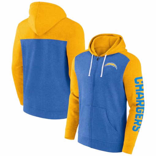 Los Angeles Chargers Fanatics Down and Distance Full-Zip Hoodie – Powder Blue