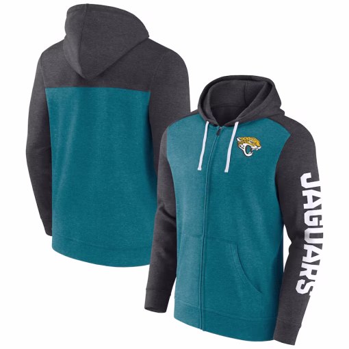 Jacksonville Jaguars Fanatics Down and Distance Full-Zip Hoodie – Heather Teal