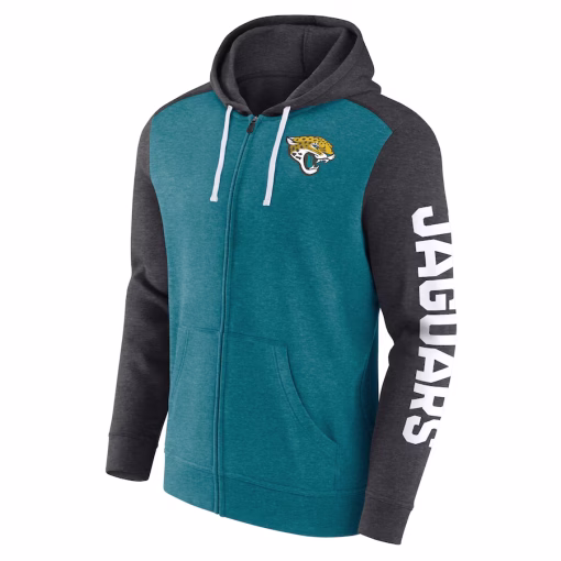 Jacksonville Jaguars Fanatics Down and Distance Full-Zip Hoodie – Heather Teal - Image 2