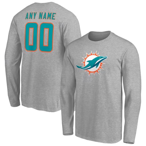 Miami Dolphins Team Authentic Custom Long Sleeve T-Shirt – Gray
