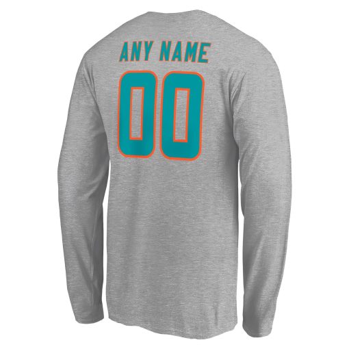 Miami Dolphins Team Authentic Custom Long Sleeve T-Shirt – Gray - Image 3