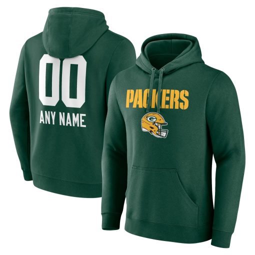 Green Bay Packers Personalized Name & Number Team Wordmark Pullover Hoodie – Green