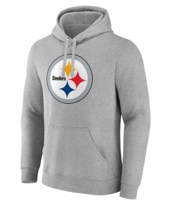 Alternative view of Pittsburgh Steelers Team Authentic Custom Pullover Hoodie – Heathered Gray
