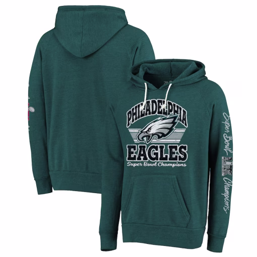 Philadelphia Eagles Majestic Threads Super Bowl LIX Champions Sonder Tri-Blend Pullover Hoodie – Midnight Green