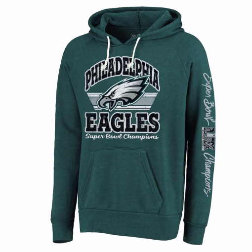 Philadelphia Eagles Majestic Threads Super Bowl LIX Champions Sonder Tri-Blend Pullover Hoodie – Midnight Green - Image 2