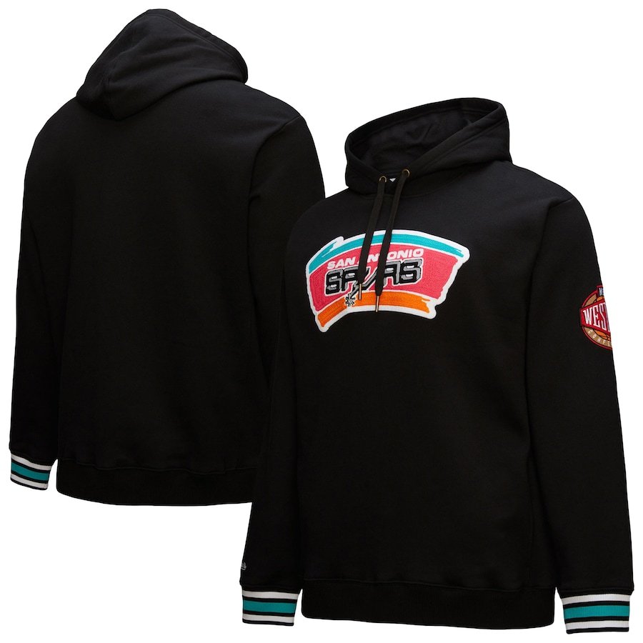 San Antonio Spurs Mitchell & Ness Chainstitch Applique Vintage Heavyweight Pullover Hoodie – Black