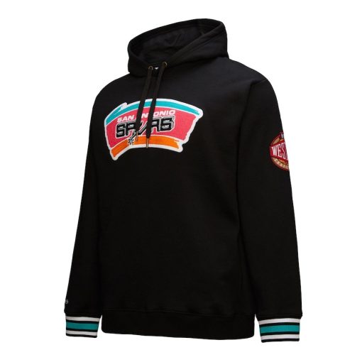 San Antonio Spurs Mitchell & Ness Chainstitch Applique Vintage Heavyweight Pullover Hoodie – Black - Image 2