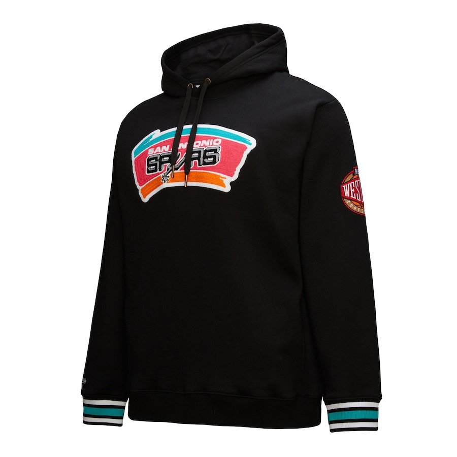San Antonio Spurs Mitchell & Ness Chainstitch Applique Vintage Heavyweight Pullover Hoodie – Black - Image 2