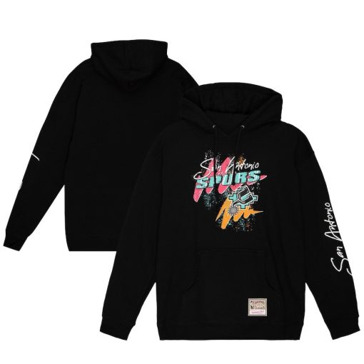 San Antonio Spurs Mitchell & Ness Hardwood Classics Hyper Hoops Fiesta Pullover Hoodie – Black