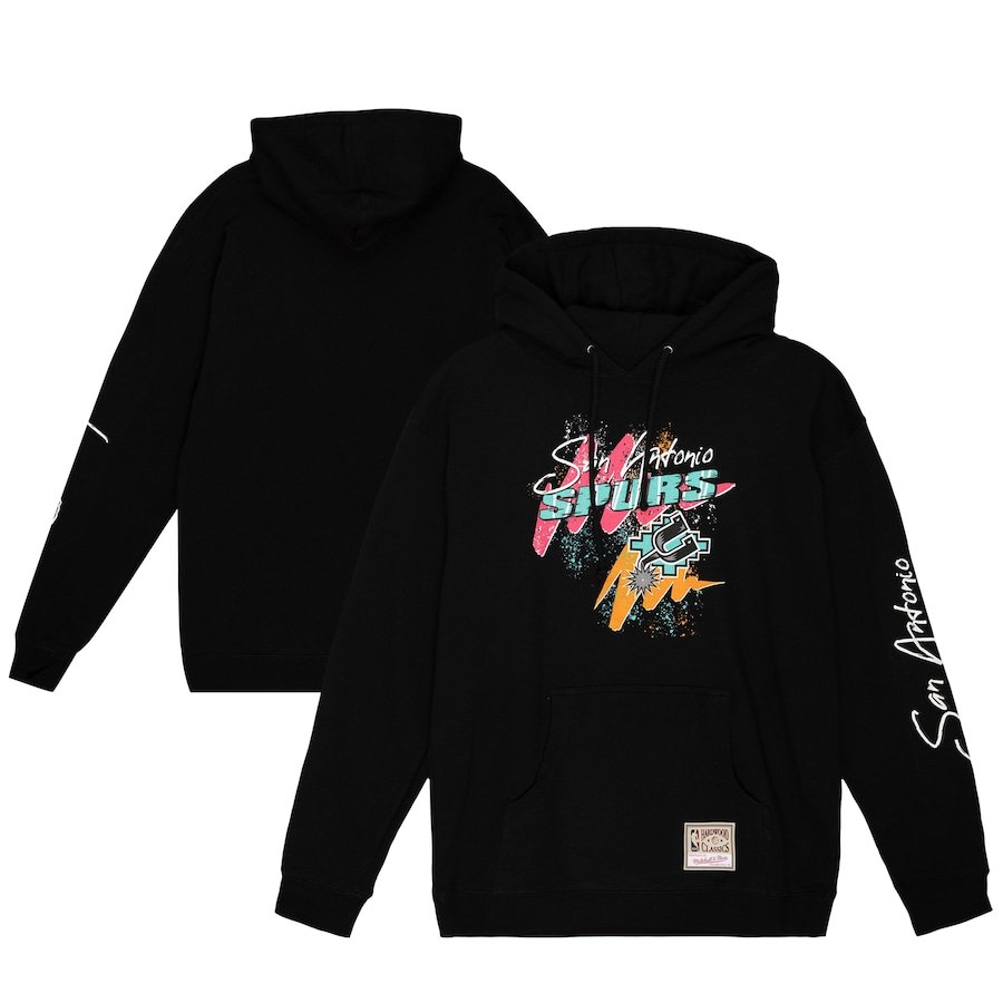 San Antonio Spurs Mitchell & Ness Hardwood Classics Hyper Hoops Fiesta Pullover Hoodie – Black