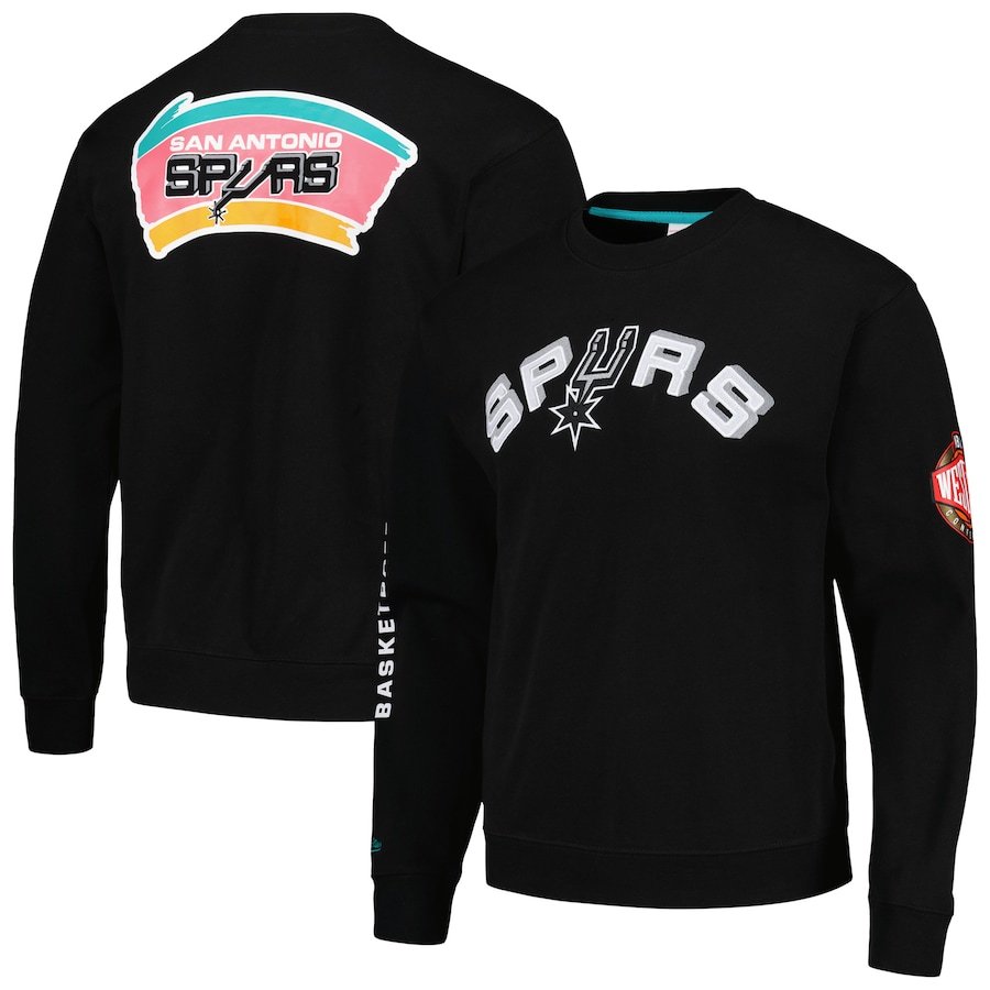 San Antonio Spurs Mitchell & Ness Hardwood Classics There and Back Pullover Sweatshirt – Black