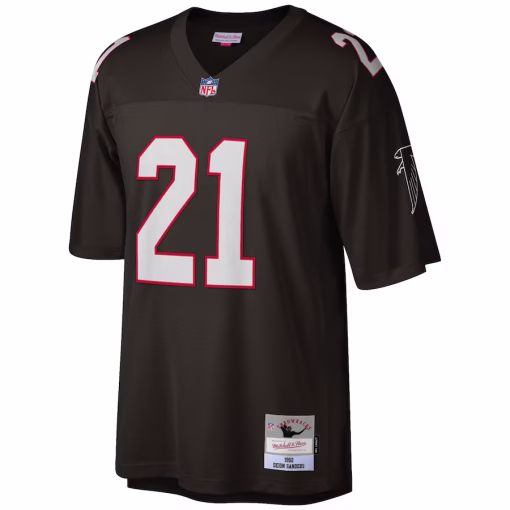 Deion Sanders Atlanta Falcons Mitchell & Ness Big & Tall 1992 Retired Player Replica Jersey – Black - Image 2