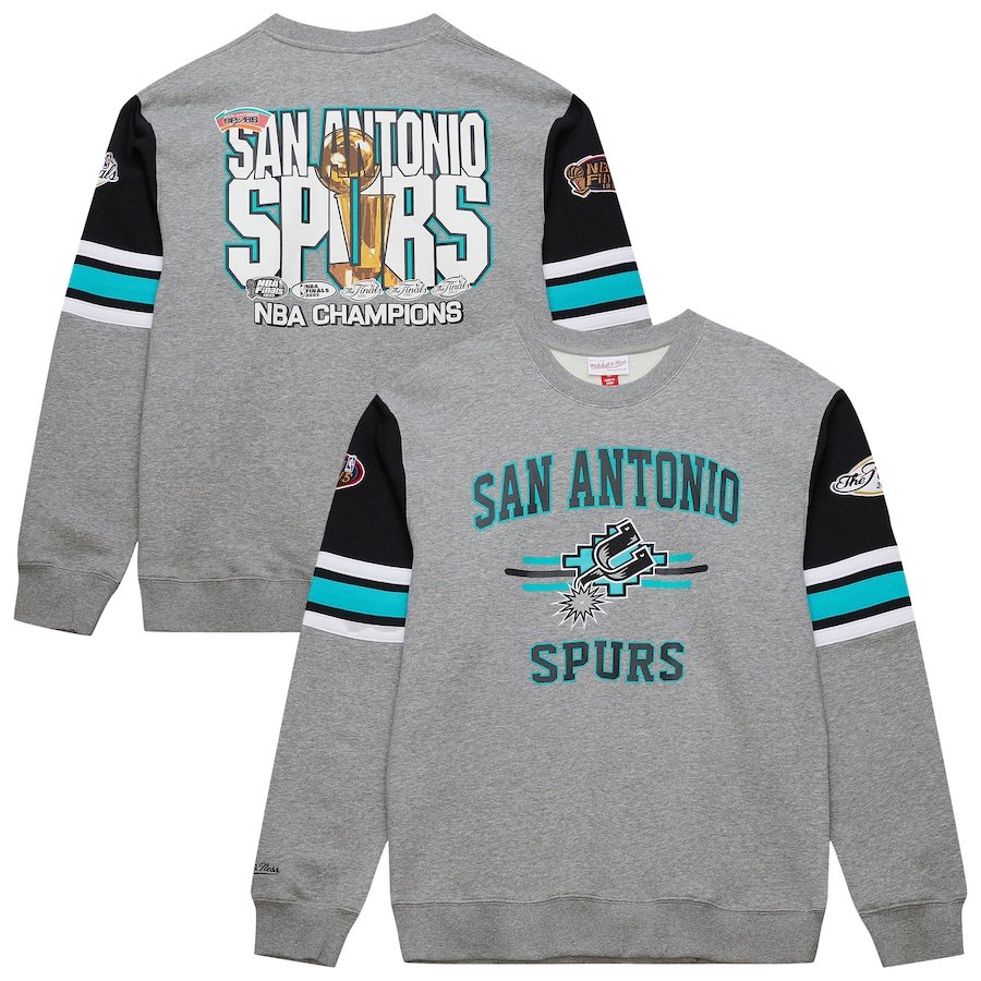 San Antonio Spurs Mitchell & Ness Hardwood Classics All Over 4.0 Pullover Sweatshirt – Heather Gray