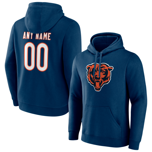 Chicago Bears Team Authentic Personalized Name & Number Pullover Hoodie – Navy