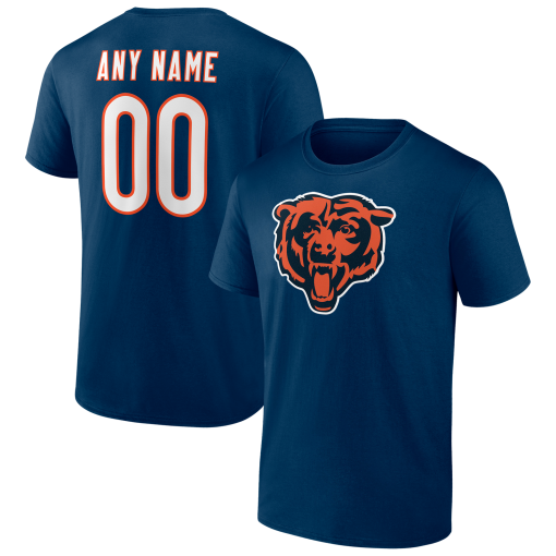Chicago Bears Team Authentic Personalized Name & Number T-Shirt – Navy