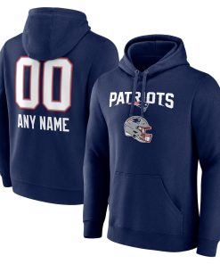 New England Patriots Personalized Name & Number Team Wordmark Pullover Hoodie – Navy