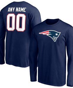 New England Patriots Team Authentic Personalized Name & Number Long Sleeve T-Shirt – Navy