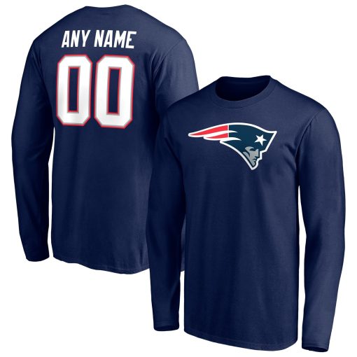 New England Patriots Team Authentic Personalized Name & Number Long Sleeve T-Shirt – Navy