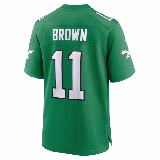 Men’s Philadelphia Eagles A.J. Brown Nike Kelly Green Alternate Game Player Jersey - Image 3