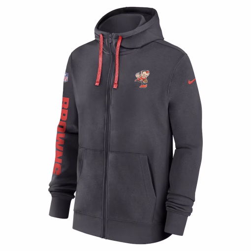 Cleveland Browns Nike 2024 Sideline Club Full-Zip Hoodie – Anthracite - Image 2
