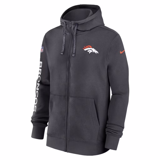 Denver Broncos Nike 2024 Sideline Club Full-Zip Hoodie – Anthracite - Image 2