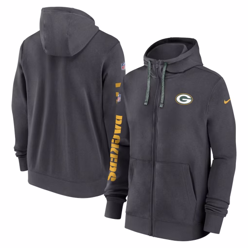 Men’s Green Bay Packers Nike Anthracite 2024 Sideline Club Full-Zip Hoodie
